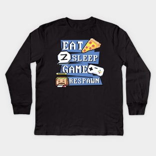 Eats Sleep Game Respawn Funny Gamer Merch Gift Idea for Birthday Kids Long Sleeve T-Shirt